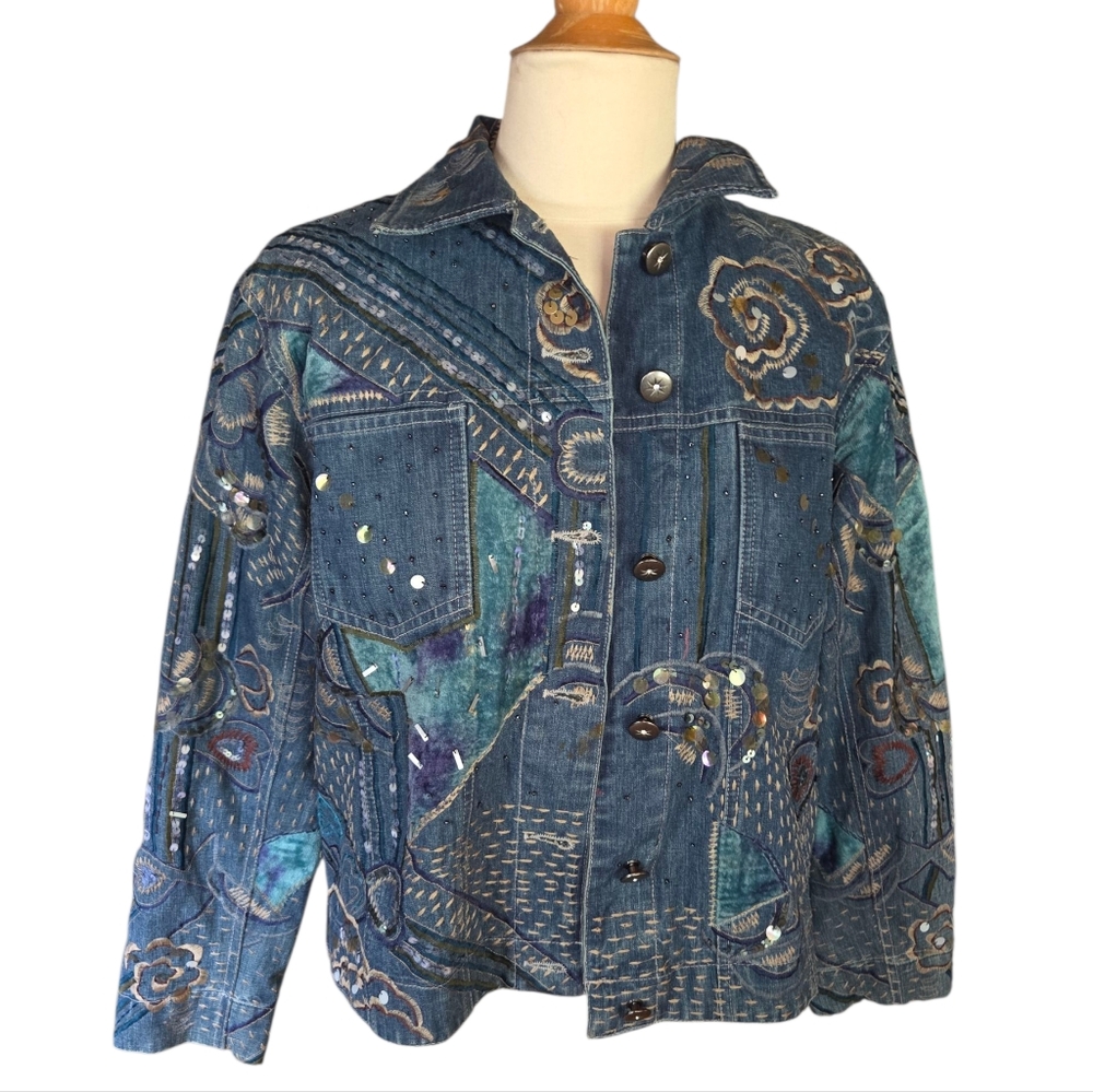 Chicos Design Beautidul Embroidered Denim Jacket - Picture 1 of 7